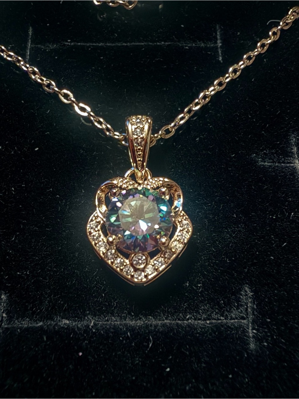Gold-Tone Heart Pendant Necklace with 1 karat rainbow Moissianite 🌈
